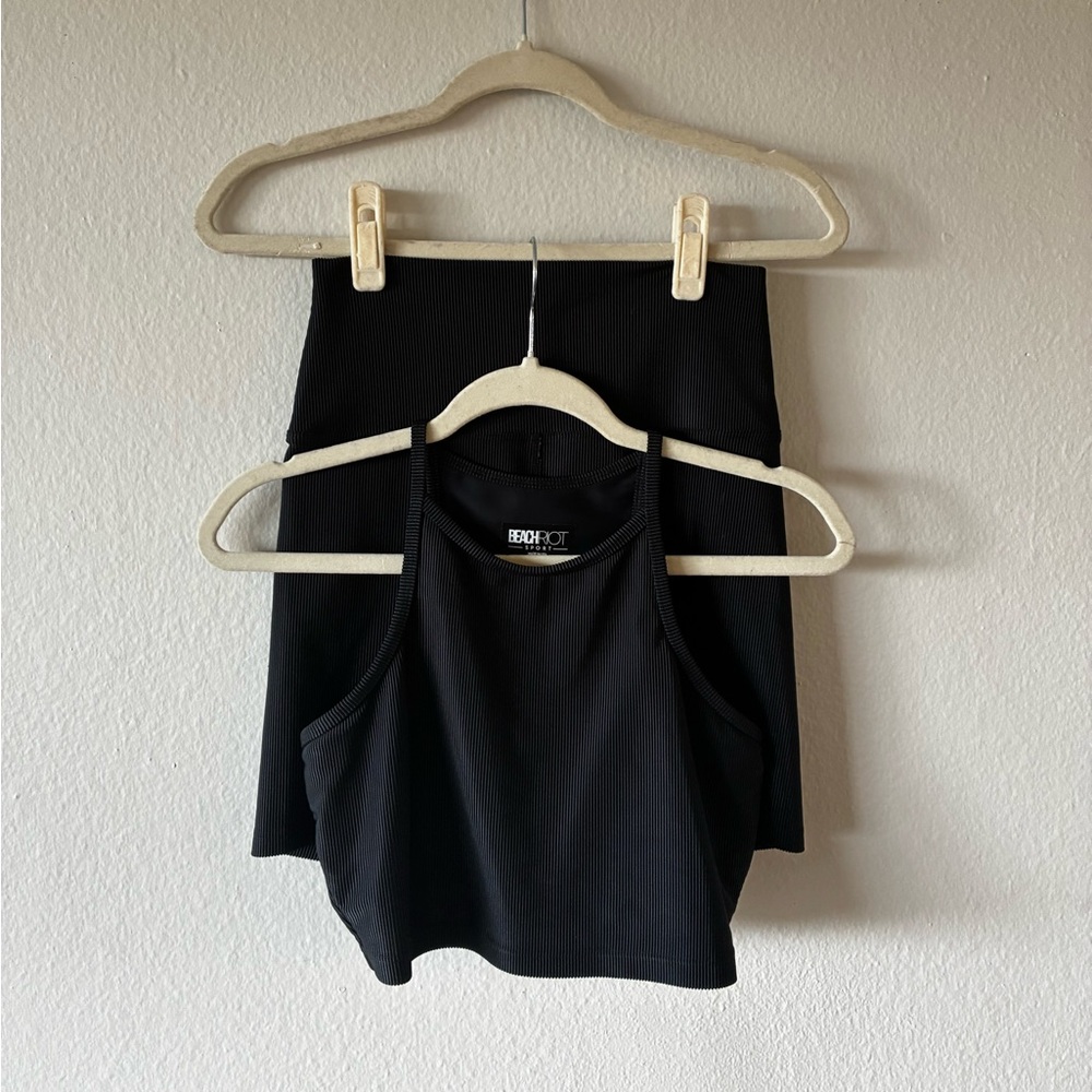 Beach Riot Black Ribbed Workout Set